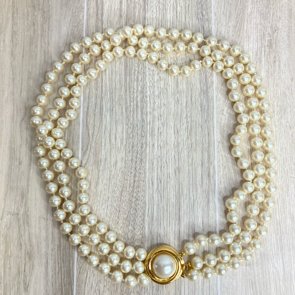 Classic Pearl Multi-Strand Necklace with Gold Clasp